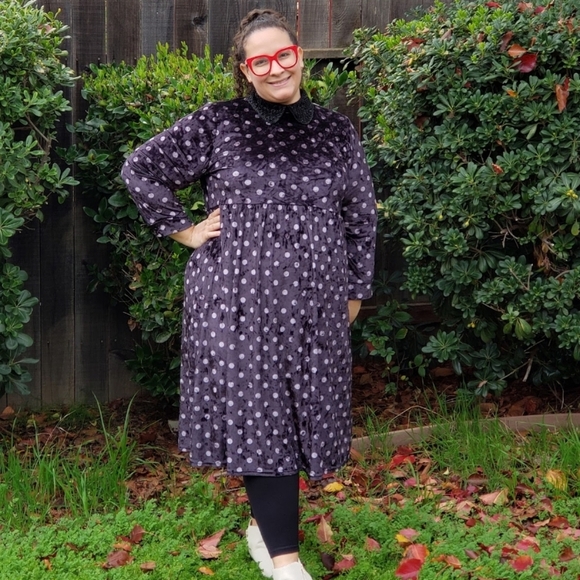 Black Velvet Polka Dot Dress - Picture 1 of 3